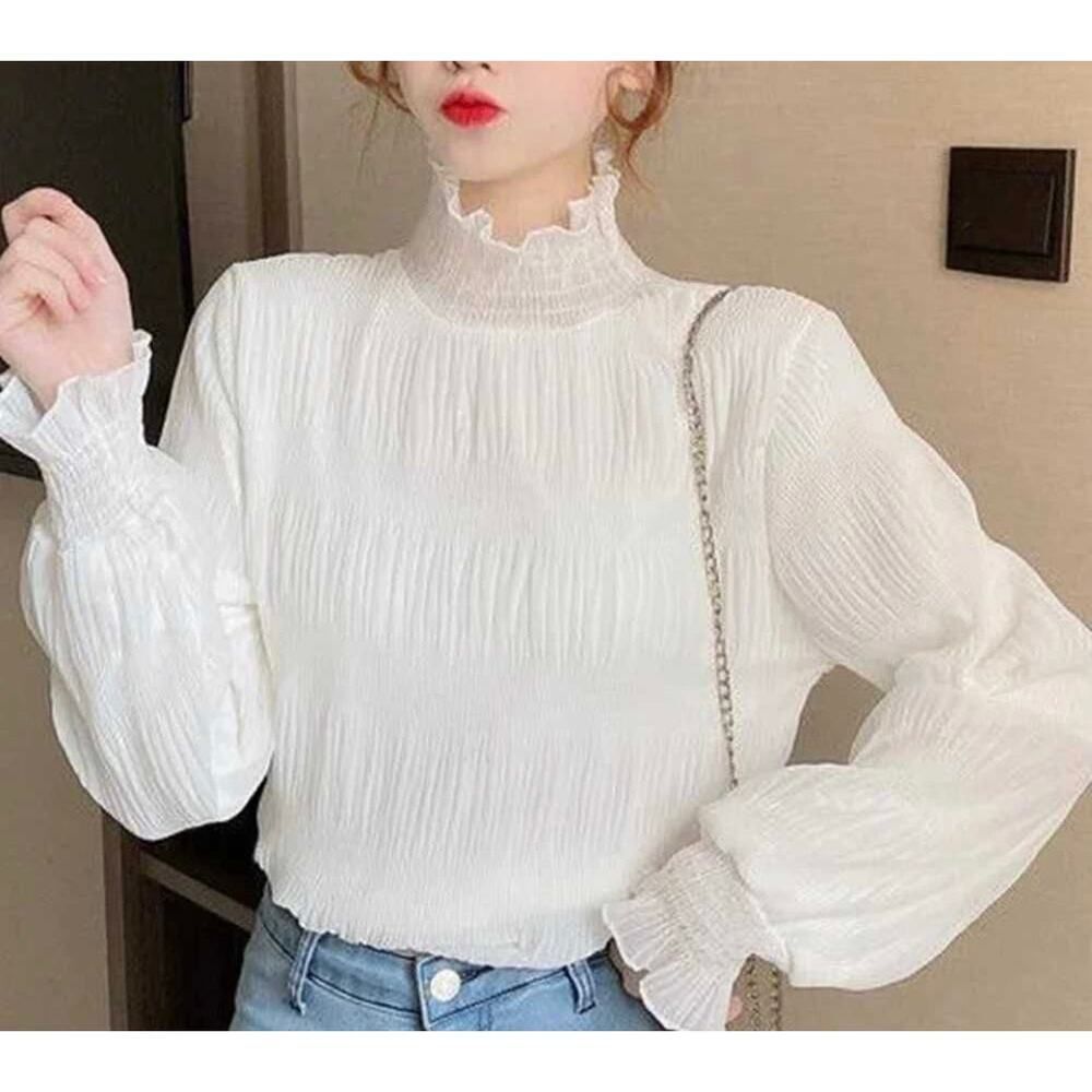 Petal Collar Flare Sleeve Long Sleeve Chiffon Shirt size small
